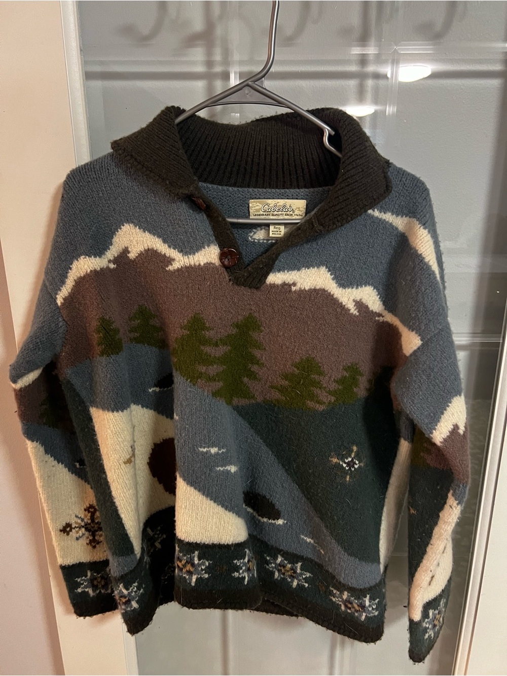 Vintage Cabela's Knit Bear Mountain Scenic Pullover Sweater Collared Regular